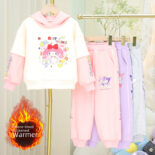 Autumn Girls Long Sleeve Color-Blocked Fleece Hooded Sweatshirt Set Style Casual and Versatile Two-Piece Pair Girls Kids