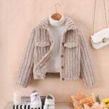 Children's Wear Medium and Big Children's New Girls Autumn and Winter Thickened Plush Short Jacket
