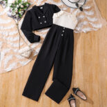 Children's clothes autumn children's clothing new suspender top + long-sleeved jacket + trousers girl suit