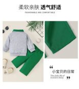 Baby boys and girls gray long sleeve golf embroidered lapel zipper top and green trousers set spring and autumn - Image 5