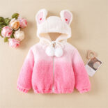 Girls Fall Winter Kids New Fleece Lady Sweater Thickened Bunny Ears Lambswool Top