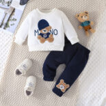 Children's clothing autumn and winter new cartoon letter hat bear embroidered sweatshirt trousers two-piece set - Image 2