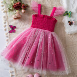 Summer New Girls Star Sequin Dress Mesh Puffy Princess Dress Summer Sleeveless Slip Dress