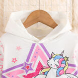 Girl long sleeve hooded rainbow pony pattern + pink skirt set - Image 3