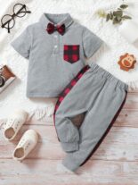 collegiate fashion short sleeve + trousers two-piece suit, spring, summer and autumn