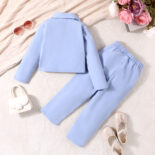 Autumn and winter new girls' solid color suit jacket, long pants two-piece set - Image 2