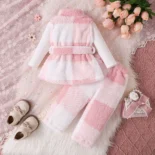 Winter Fleece Thickened Baby Girl New Coral Velvet Sweet Flannel Vest Three-Piece Set - Image 4