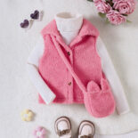 Children's Clothing Autumn and Winter New Single Breasted Lapel Plush Vest for Girls Shoulder Bag