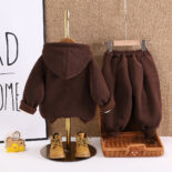 Baby velvet sweatshirt hoodie two-piece set boys and girls cartoon fox thickened warm clothes for children winter clothes - Image 4