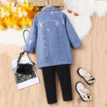 Children's clothing autumn new girls two-piece set imitation denim jacket + suspender jumpsuit