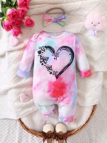Newborn babies and girls spring and autumn style prints, long-sleeved style, cute and open-file one-piece climbing clothes