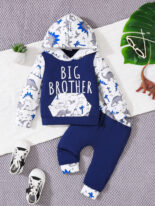 New Men's Treasure Women's Treasure Casual Letter Print with Pocket Dinosaur Print Hooded Top + Trousers - Image 4