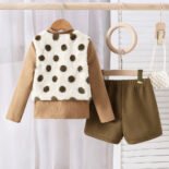 Children's Clothing Autumn and Winter New Knitted Tops for Girls and Girls Vest Shorts Three-piece Set - Image 2