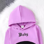 Style autumn and winter children's camisoles, alphabet color-blocked trousers, hooded long-sleeved jacket, trendy girl suit - Image 2
