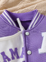 Average Girls Letter Embroidery PU Leather Long Sleeve Placket Baseball Jersey Fleece Jacket Skirt Three-Piece Set - Image 3