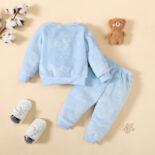 Girls' autumn and winter new item teddy bear embroidered long sleeved top+solid color pants two-piece set - Image 4