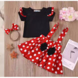 Girl princess dress, cute polka dot mesh skirt, girl dress, short skirt three-piece set - Image 2
