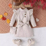 Autumn and winter style girl texture wrinkled flying sleeve princess dress