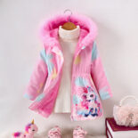 Children's Clothing New Girls Autumn and Winter Cartoon Hooded Fleece Thickened Jacket - Image 2