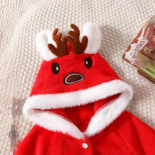 Dress up kids hooded red deer fur coat little kids top - Image 3