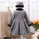 Children's Clothing New Girls Autumn and Winter Tweed Stitching Long Sleeve Jacket with Hat - Image 2