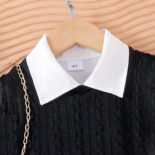 Autumn and winter hot new children's set solid color long-sleeved shirt vest plaid skirt three-piece set - Image 4