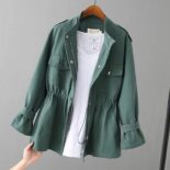 Jacket Women's Spring and Autumn New Windbreaker Women's Mid-length Version Loose Jacket Waist Cinched Thin Small Man Top - Image 4