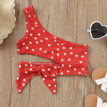 Children's Vest Summer New Girls Camisole Polka Dot Navel Short Top Bow Slanted Shoulder Short Shirt - Image 2