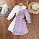 Autumn New Girls Dress Version Plaid Stitching Sweet Wind Long Sleeved Princess Dress - Image 2