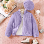 Children's Clothing Medium and large children's new autumn and winter girls' autumn and winter solid color plush zipper jacket - Image 3