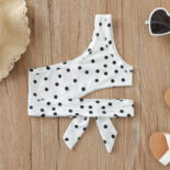Children's Vest Summer New Girls Camisole Polka Dot Navel Short Top Bow Slanted Shoulder Short Shirt - Image 4