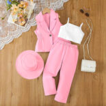 Children'sm New Suit Coat+Tank Top+Pants with Hat for Small and Medium sized Girls' Summer Set - Image 3