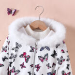 Children's Clothing Medium and Big Children's New Girls Autumn and Winter Butterfly Print Fleece Thickened Jacket - Image 3
