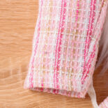 Autumn/Winter New Girls' Set Solid Color High Neck T Small Fragrant Striped Skirt Set with Bag - Image 9