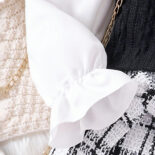 Autumn and winter hot new children's set solid color long-sleeved shirt vest plaid skirt three-piece set - Image 7