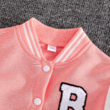 Girls' casual baseball uniform jacket + solid color pleated skirt set College style children's set - Image 2