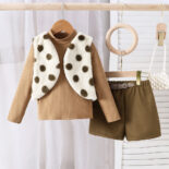 Children's Clothing Autumn and Winter New Knitted Tops for Girls and Girls Vest Shorts Three-piece Set