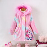 Children's Clothing New Girls Autumn and Winter Cartoon Hooded Fleece Thickened Jacket - Image 4