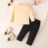 Baby girl baby spring and autumn round neck pullover music cool girl long sleeve top long pants tide - Image 2