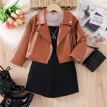 Spring and autumn new trendy fan girl suits, children's leather jackets, jackets and jumpsuits