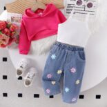 Children's clothing fall new girls casual sweatshirt set solid color hooded sweatshirt suspenders - Image 4