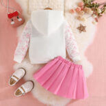 Girl long sleeve hooded rainbow pony pattern + pink skirt set - Image 2