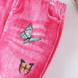 Children's Clothing New Girls Spring and Autumn Imitation Denim Butterfly Print Flared Pants - Image 5