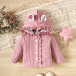 Baby girl coat autumn style spliced lace cute animal ears hooded baby and children's clothing tide