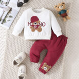 Children's clothing autumn and winter new cartoon letter hat bear embroidered sweatshirt trousers two-piece set - Image 4