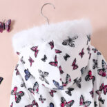 Children's Clothing Medium and Big Children's New Girls Autumn and Winter Butterfly Print Fleece Thickened Jacket - Image 7