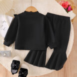 Autumn new children's set cartoon print ruffle pullover flared trousers - Image 3