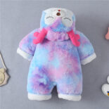 Colorful rabbit fur 0-1 years old winter padded baby onesies, thickened baby onesies, crawling animal clothes - Image 4