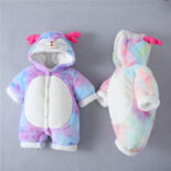 Colorful rabbit fur 0-1 years old winter padded baby onesies, thickened baby onesies, crawling animal clothes