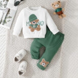Children's clothing autumn and winter new cartoon letter hat bear embroidered sweatshirt trousers two-piece set - Image 3